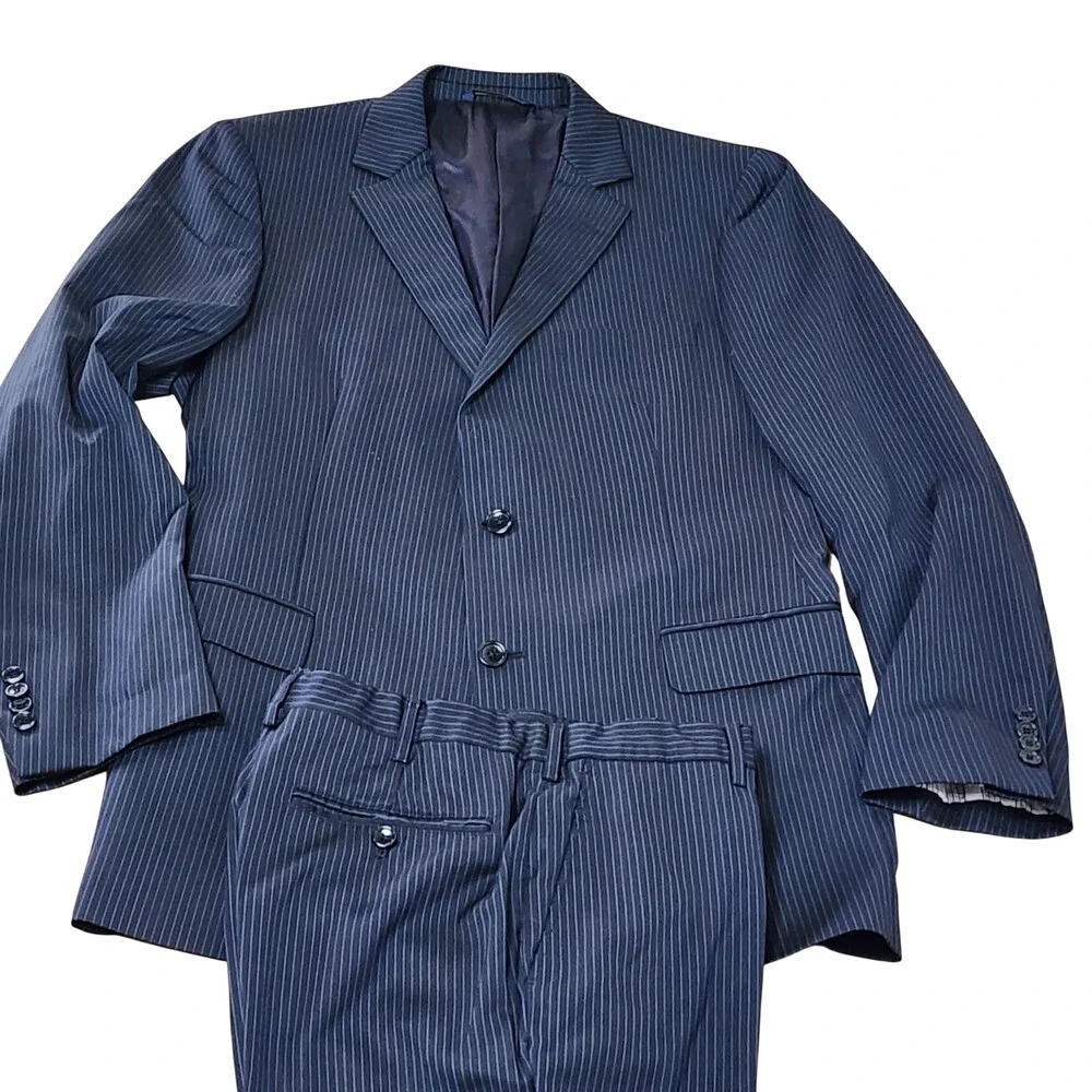 Brooks Brothers 1818 Fitzgerald Suit Mens XL 37x30 Blue Pinstripe 2 Piece Italy